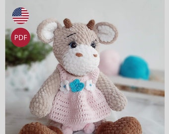 Patrón de amigurumi de vaca de peluche a crochet (Descargar PDF)