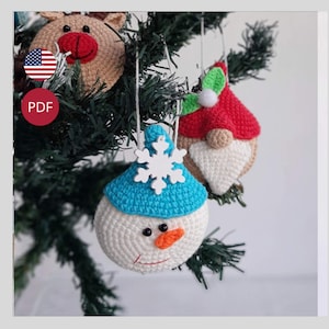 Christmas Amigurumi Crochet Pattern: Gnome, Deer, Snowman Ornaments (PDF Pattern)
