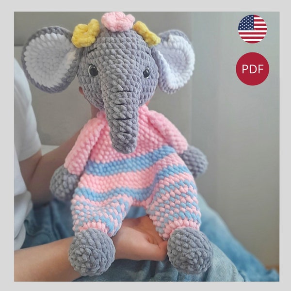 Gehaakt knuffelolifantpatroon, Amigurumi olifant gehaakte knuffels patroon tutorial, Amigurumi lovey baby gehaakt speelgoedpatroon.