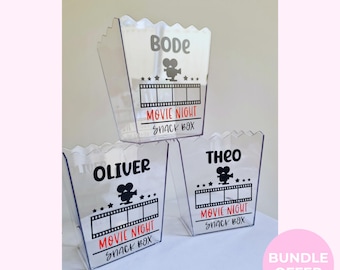 Personalised Movie Night Snack Box | Custom Popcorn Box | Sleepover Party Favour Box | Kids Birthday Party Popcorn Box | Family Movie Night