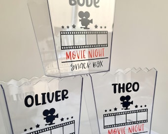 Personalised Movie Night Snack Box, Treat Tub, Custom Popcorn Bucket, Birthday Party Favour
