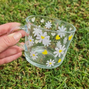Daisy glass cup, glass coffee mug, Flower cup,