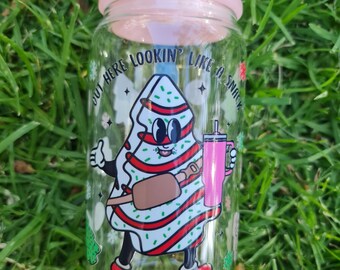 Christmas Glass Tumbler | Glass Can Gift |  16oz Cup