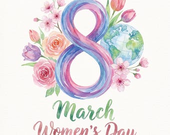 Watercolor International Women's Day Print | March 8 Floral Art (Digital Download)