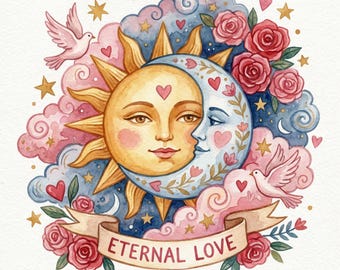 8 Valentine Gnomes Watercolor Print Set | Romantic Sun & Moon Art (Instant Download)