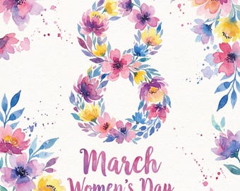 Watercolor Floral Print | International Women's Day, March 8 Art (Digital Download)