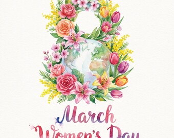 International Women's Day Print | Watercolor Floral Art, March 8th (Digital Download)