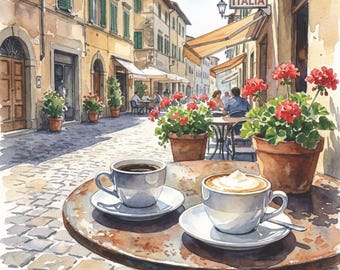 Paris & Italy Café Watercolor Art Prints | Vintage Kitchen Decor (Digital Download)