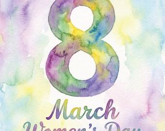 Watercolor International Women's Day Print | March 8 Floral Art (Digital Download)