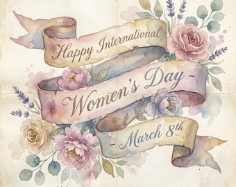 Watercolor International Women's Day Print | Floral Art, March 8th (Digital Download)
