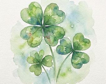 Watercolor Four-Leaf Clover Print Set | St. Patrick's Day Art (Digital Download) Set of four.