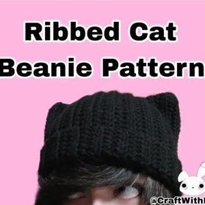 Kawaii Gerippte Katzen Mütze Muster, Katzenohren Hut, Fashion Beanie, Kätzchen Kitty Ohren, Häkelanleitungen, Häkelmode, Garn Mütze