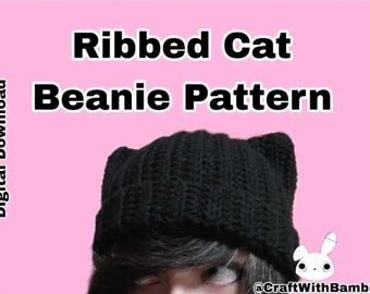 Crochet Ribbed Cat Beanie Pattern: Kitten Ears Hat (Digital PDF)