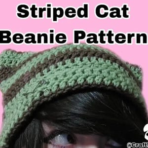 Kawaii Gestreifte Katze Mütze Muster, Katzenohren Hut, Fashion Beanie, Kätzchen Kitty Ohren, Häkelanleitung, Häkelmode, Garn Mütze