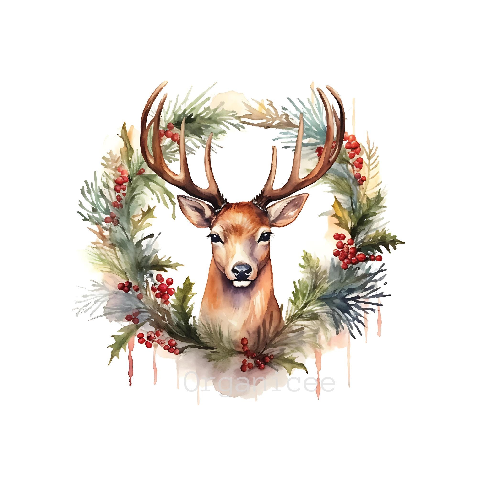 Christmas Deer Watercolor Clipart Set With Santa Reindeer Holiday ...