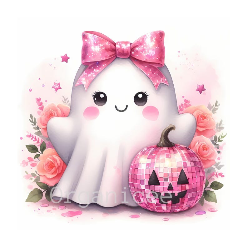 Pink Coquette Ghost Halloween With Disco Ball 10 Sets High Quality 300 ...