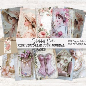 Rosa Shabby Chic Viktorian Junk Journal Druckbare Seiten Vintage Ephemera Digitales Papier Kit für Scrapbooking Feminine Collage Handwerk JPG