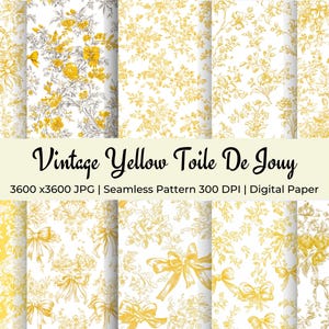 Motivo floreale senza cuciture in toile de jouy giallo vintage, motivo ripetuto in chinoiserie, per scrapbooking, diario di carta digitale e design in tessuto