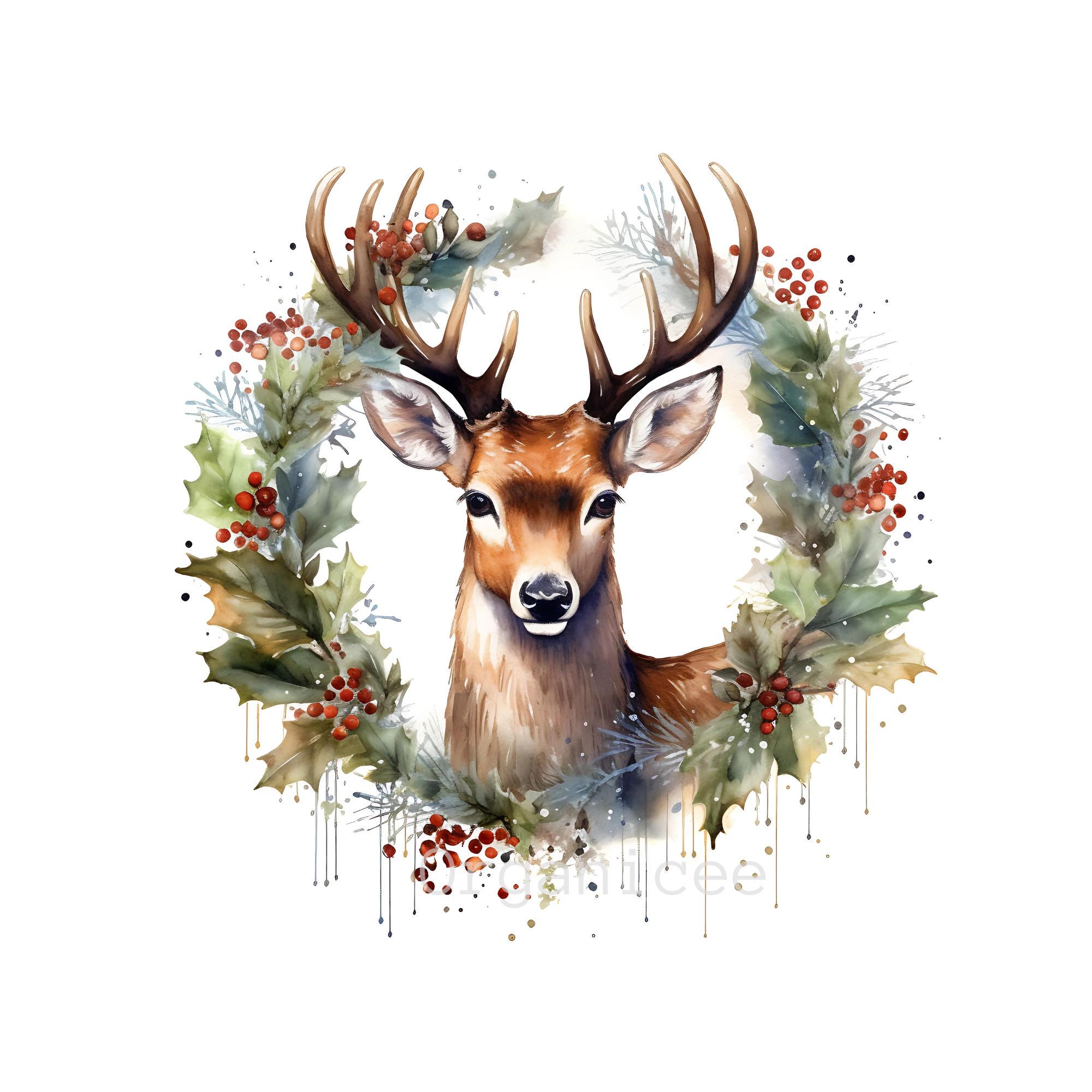 Christmas Deer Watercolor Clipart Set With Santa Reindeer Holiday ...