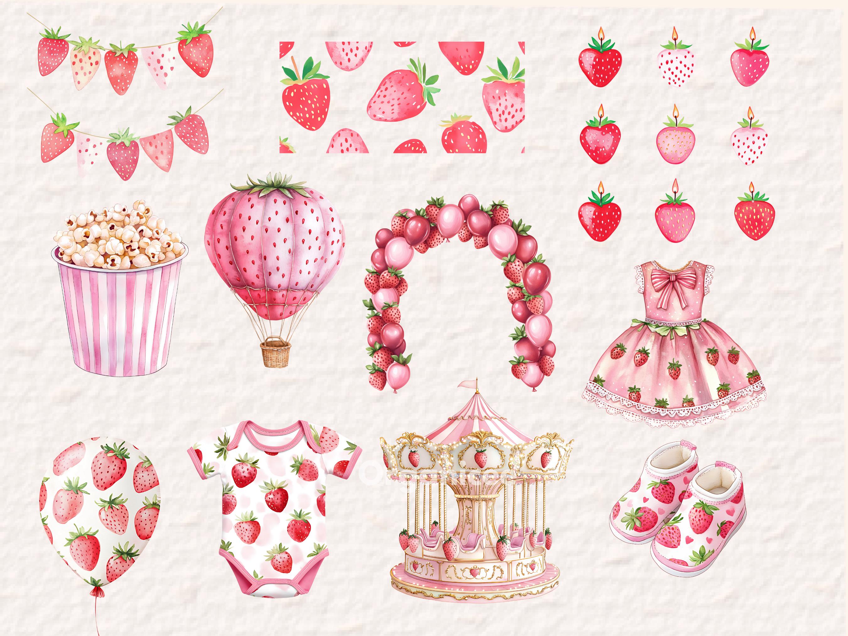Watercolor Strawberries Clipart Bundle: Summer Berry PNG Illustrations ...