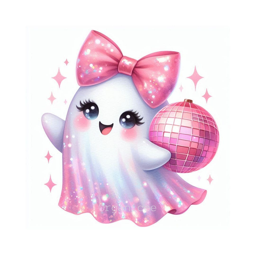 Pink Coquette Ghost Halloween Clipart Set With Disco Ball Dancing ...
