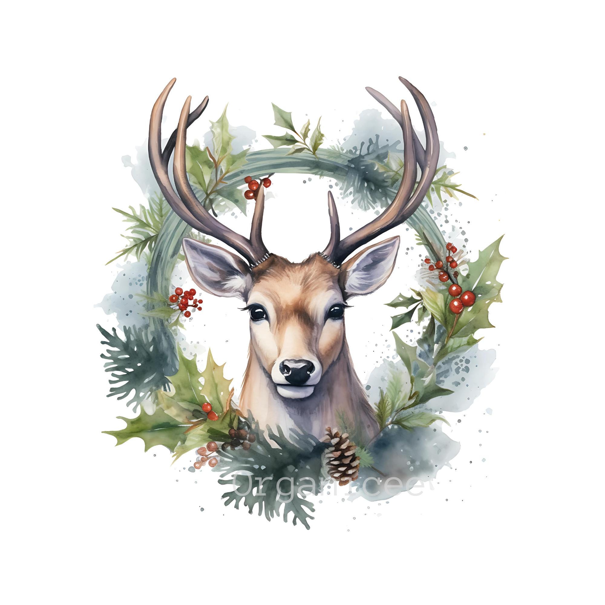Christmas Deer Watercolor Clipart Set With Santa Reindeer Holiday ...