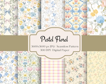 Watercolor Pastel Floral Digital Paper Repeating Pattern Handrawn Scrapbook Floral Coquette Planner Seamless Shabby Chic Patterns Printables