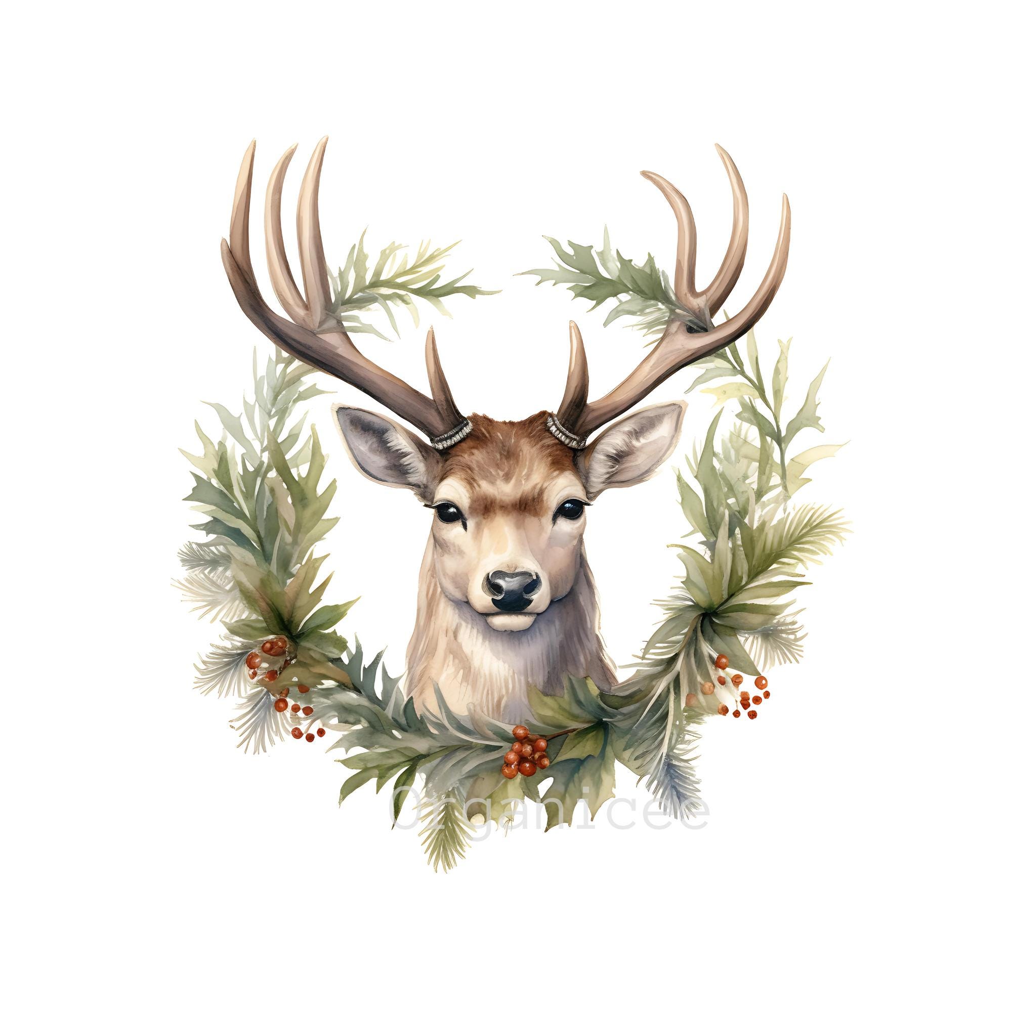 Christmas Deer Watercolor Clipart Set With Santa Reindeer Holiday ...