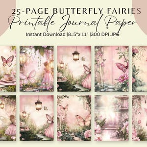 Butterfly Fairies Junk Journal Kit Printable Pages Vintage Ephemera Fairytale Collage Sheet for Scrapbooking Crafting and Journal Making