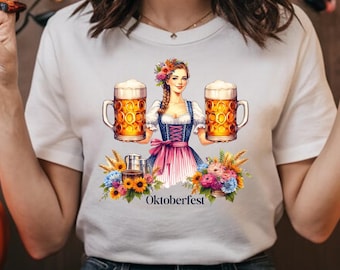 Girl with Beer Mugs Oktoberfest png, Oktoberfest celebration  beer mug clipart, Oktoberfest Shirt, Prost, Beer, sublimation, dirndl , Shirt