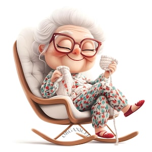 Grandma Knitting Clipart: Cozy Granny Illustration (JPG Digital Download)