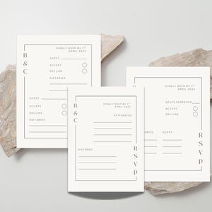 Plantillas modernas y minimalistas para invitaciones de boda: múltiples opciones para elegir, invitación editable en Canva, diseño neutro atemporal, descarga digital