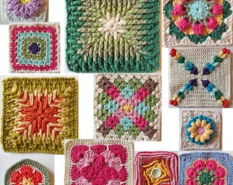 Entire Pattern Sale, 12 Granny Square Crochet Pattern Bundle, 12 BESTSELLER Motifs, PDF Download
