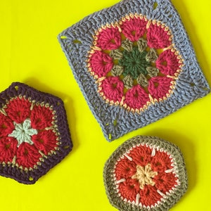 2 Patterns with 1 purchase | Crochet Granny square flower pattern | Hexagon African flower | PDF, blanket, bag, cardigan