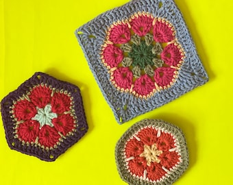 2 Patterns with 1 purchase, Crochet Granny Square Flower Pattern: African Flower Hexagon (PDF)