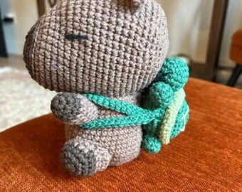 Handmade Crochet Capybara Amigurumi Toy, capybara crochet toy, crochet gift, funny crochet animals, Capybara with Turtle backpack