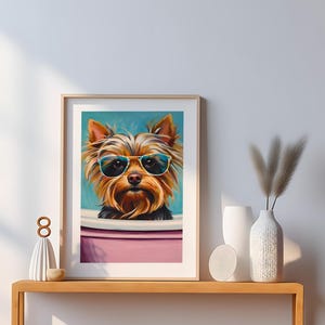 Vibrant Yorkshire Terrier Wall Art | Digital Download Printable | Colorful Dog Portrait with Sunglasses |Yorkie Home Decor for Dog Lovers