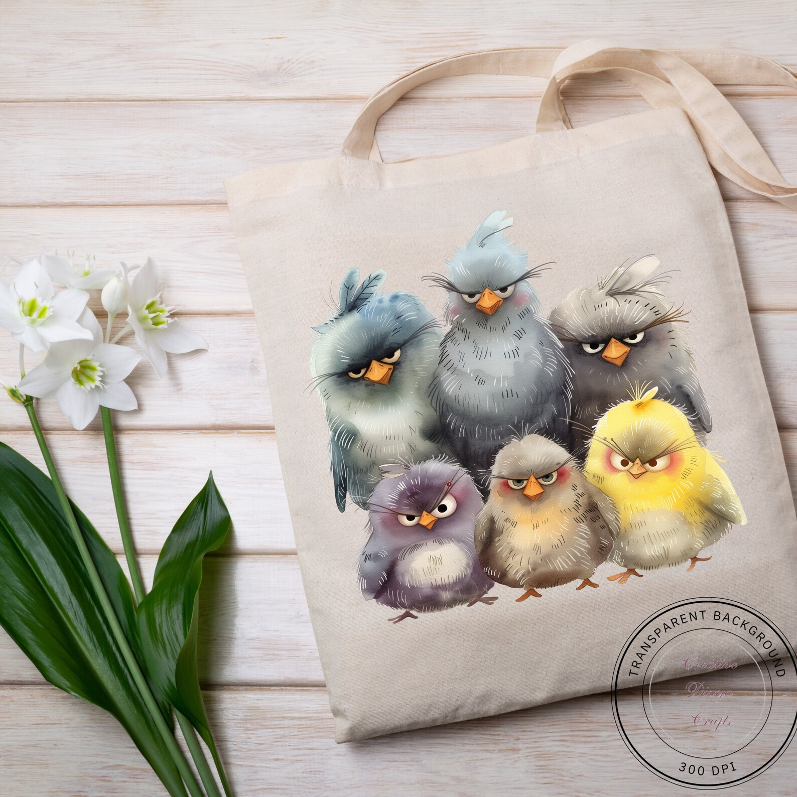 Grumpy Birds Watercolor Clipart / Grumpy Cute Bird Illustrations ...