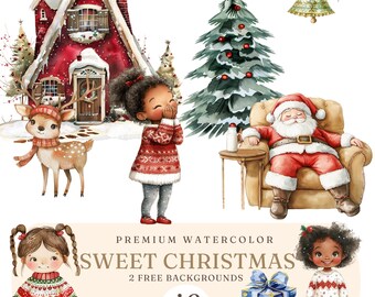Sweet Christmas Clipart - Watercolor Christmas Family Illustrations Bundle- Christmas Winter Clip Art PNG - Christmas Winter Holiday Digital