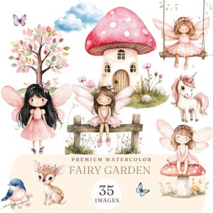 Pink Fairy Watercolor Clipart: Garden Party PNG Graphics (Digital Download)