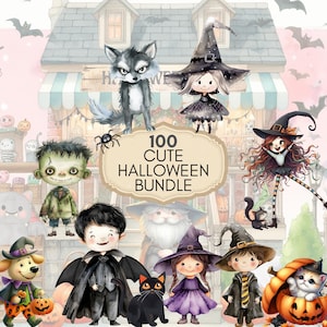 100 Cute Halloween Clipart Bundle PNG - Transparent Background - Halloween Wall Art - Halloween Bundle Printables -Whimsical Halloween