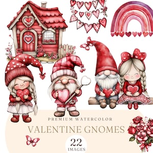 Zwerge Clipart - Aquarell Valentinstag Clipart - Niedliche Zwerge PNG Clipart - Skurrile Zwerge Grafiken - Valentinstag Herzen Clipart