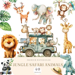 Aquarel jungle safari clipart-schattige safari dieren PNG-bos dieren kinderen illustraties-safari dierentuin party decor prints-commercieel gebruik