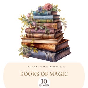 Watercolor Magical Books Clipart / Vintage Books Clip art / Spell book Digital Download / Junk Journal / Fantasy Books/ Magic Antique Books