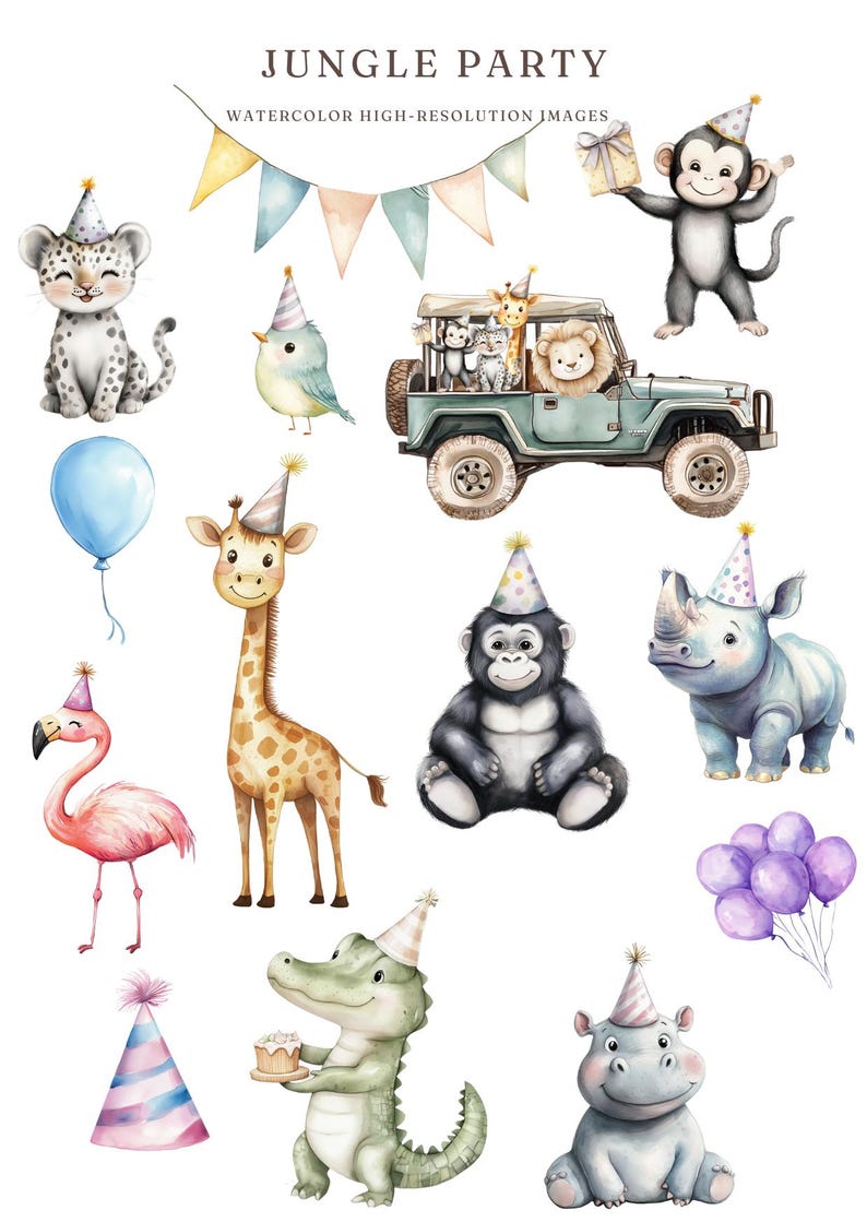 Cute Jungle Safari Clipart - Watercolor Forest Animals - Safari Zoo ...