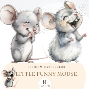 Clipart mignon petite souris - aquarelle animal PNG - images d'animaux drôles de souris - illustration de souris de dessin animé - licence commerciale