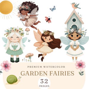 Aquarel tuinfee clipart, schattige feeën png, magische fee illustraties, grillige fee, kleine fee cartoon illustraties, lentefee