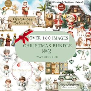 Cute Christmas Clipart Bundle - Watercolor Christmas Images - Christmas Nativity -Angel - Woodland Animals -Cozy Holiday PNG -COMMERCIAL USE