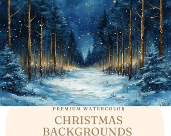 Watercolor Christmas Backgrounds Clipart PNG, Winter Xmas Backdrop, Christmas Scene -Christmas Tree - Commercial License