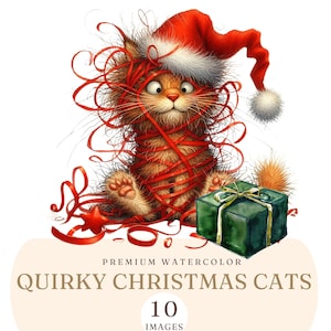 Schrullige süße Katzen Weihnachten Clipart - Aquarell wunderliche Katzen Clip Art - Lustige Katzen PNG - Humorvolle Weihnachtskatzen Drucke - Digitaler Download